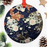 Japanese Wave Koi Illustration Pattern Round Ornament (Two Sides) Front