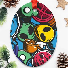 Funky Alien Pattern Abstract Colourful Drawing Oval Ornament (two Sides) by Posterlux