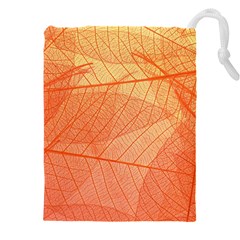 Abstract Texture Of Colorful Bright Pattern Of Transparent Leaves Of Orange And Yellow Color Drawstring Pouch (5xl) by Posterlux