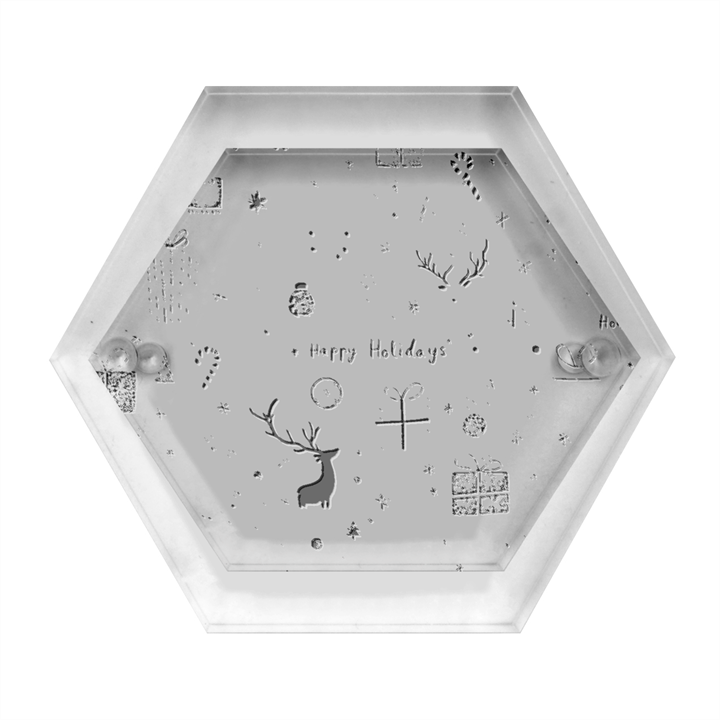 Happy Holiday Xmas Christmas Pattern Hexagon Wood Jewelry Box