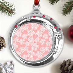 Lace White Ornamental Textile Metal Snowflake Red Crystal Round Ornament by Paksenen