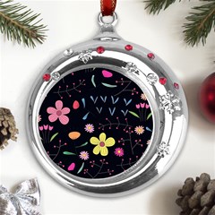 Foliage Pattern Beautiful Aesthetic Secret Garden Metal Snowflake Red Crystal Round Ornament by Paksenen