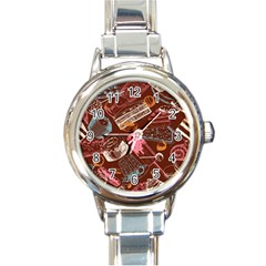 Sweet Food Seamless Pattern Round Italian Charm Watch by Paksenen