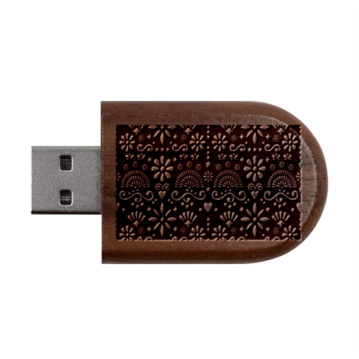 Mexican Folk Art Seamless Pattern Colorful Wood Oval USB Flash Drive