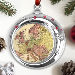 Retro Old Vintage Map Of Europe Metal Snowflake Red Crystal Round Ornament by Bedest