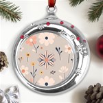  Minimalist Pattern With Simple Lines,flower And Shapes, Creating A Clean And Modern Metal Snowflake Red Crystal Round Ornament Front