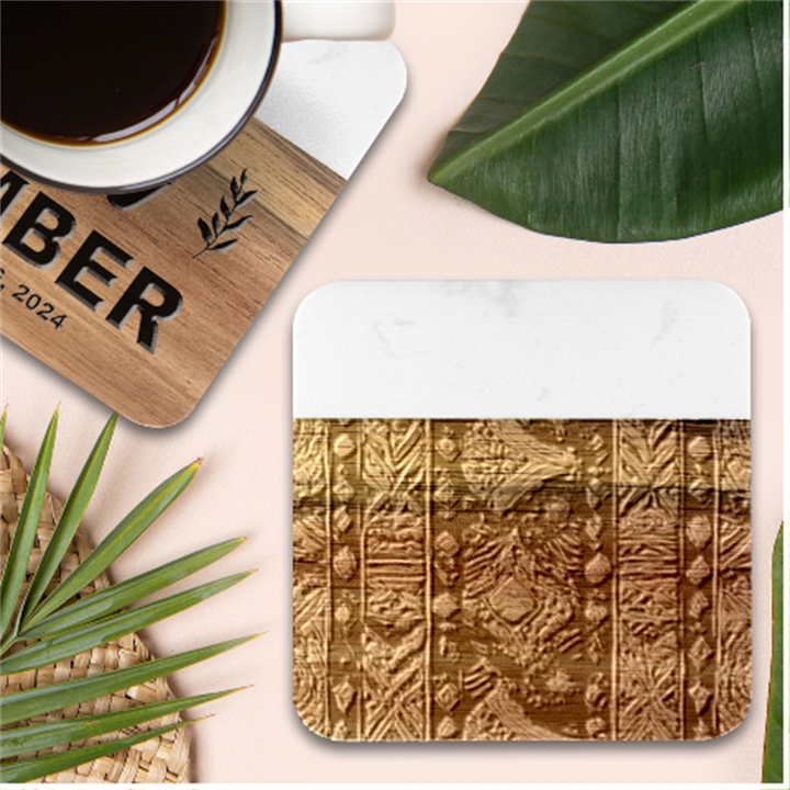 Tribal Chic Marble Wood Coaster (Square)