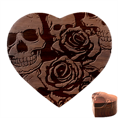 Roses And Skulls Heart Wood Jewelry Box by pollyparadiseartshop