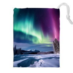 Northern Lights Aurora Night Nature Drawstring Pouch (5xl) by Posterlux