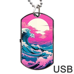 Waves Mountains Sky Dog Tag Usb Flash (one Side) by Grandong