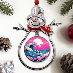 Waves Mountains Sky Metal Snowman Ornament by Grandong