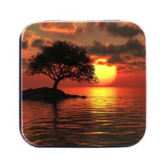 Sunset Nature Sea Dusk Landscape Square Metal Box (black) by Salmanaz77