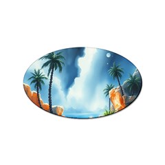 Delicate Watercolor Painting Surreal Oasis Scene With Intense Dramatic Lighting Sticker Oval (100 Pack) by pollyparadiseartshop