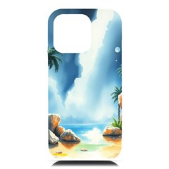 Delicate Watercolor Painting Surreal Oasis Scene With Intense Dramatic Lighting Iphone 16 Pro Max Black Uv Print Pc Hardshell Case by pollyparadiseartshop