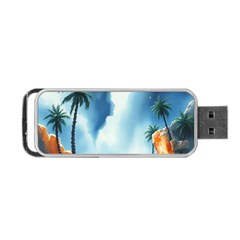 Delicate Watercolor Painting Surreal Oasis Scene With Intense Dramatic Lighting Portable Usb Flash (two Sides) by pollyparadiseartshop