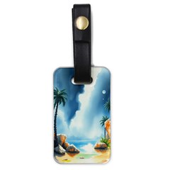 Delicate Watercolor Painting Surreal Oasis Scene With Intense Dramatic Lighting Luggage Tag (one Side) by pollyparadiseartshop