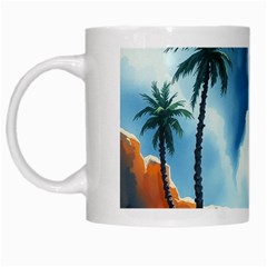 Delicate Watercolor Painting Surreal Oasis Scene With Intense Dramatic Lighting White Mug by pollyparadiseartshop