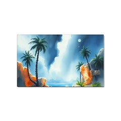 Delicate Watercolor Painting Surreal Oasis Scene With Intense Dramatic Lighting Sticker (rectangular) by pollyparadiseartshop