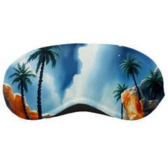 Delicate Watercolor Painting Surreal Oasis Scene With Intense Dramatic Lighting Sleep Mask by pollyparadiseartshop