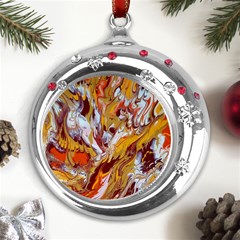 Phoenix Metal Snowflake Red Crystal Round Ornament by kaleidomarblingart