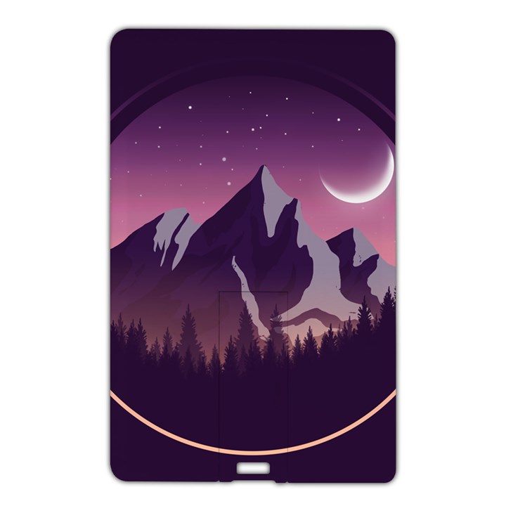 Mountain Night Crescent Moon Name Card Style USB Flash Drive