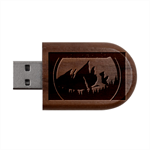 Mountain Night Crescent Moon Wood Oval USB Flash Drive USB