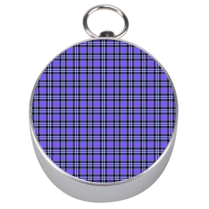 Blue Tartan Plaid 1 Silver Compasses