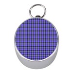 Blue Tartan Plaid 1 Mini Silver Compasses Front