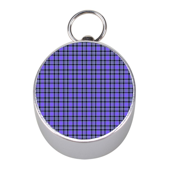 Blue Tartan Plaid 1 Mini Silver Compasses