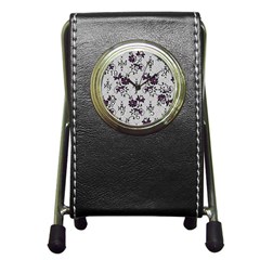 Elegant Purple Floral Jacquard Mesh Lace Fabric Pen Holder Desk Clock by ArtfulThreads