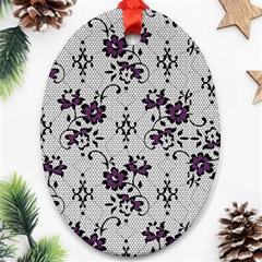 Elegant Purple Floral Jacquard Mesh Lace Fabric Oval Ornament (two Sides) by ArtfulThreads