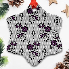 Elegant Purple Floral Jacquard Mesh Lace Fabric Ornament (snowflake) by ArtfulThreads