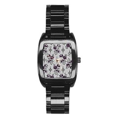 Elegant Purple Floral Jacquard Mesh Lace Fabric Stainless Steel Barrel Watch by ArtfulThreads