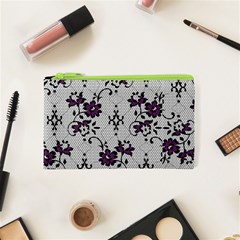 Elegant Purple Floral Jacquard Mesh Lace Fabric Cosmetic Bag (xs) by ArtfulThreads