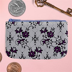 Elegant Purple Floral Jacquard Mesh Lace Fabric Large Coin Purse by ArtfulThreads