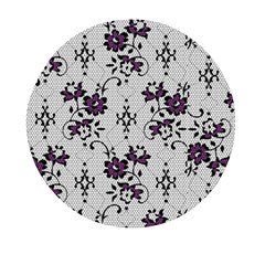 Elegant Purple Floral Jacquard Mesh Lace Fabric Mini Round Pill Box by ArtfulThreads