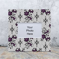 Elegant Purple Floral Jacquard Mesh Lace Fabric White Box Photo Frame 4  X 6  by ArtfulThreads