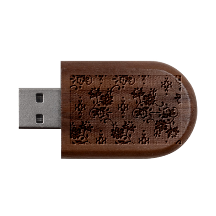 Elegant Purple Floral Jacquard Mesh Lace Fabric Wood Oval USB Flash Drive