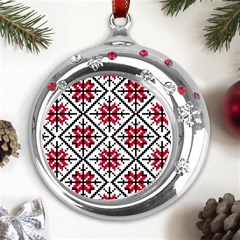 Ukrainian Folk Seamless Pattern Ornament Ethnic Ornament Border Element Traditional Art Metal Snowflake Red Crystal Round Ornament by Grandong