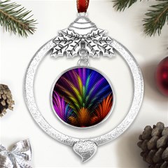 Abstract Colors - , Abstract Colors Metal Silver X mas Leaves Round Ornament by kyorashop23