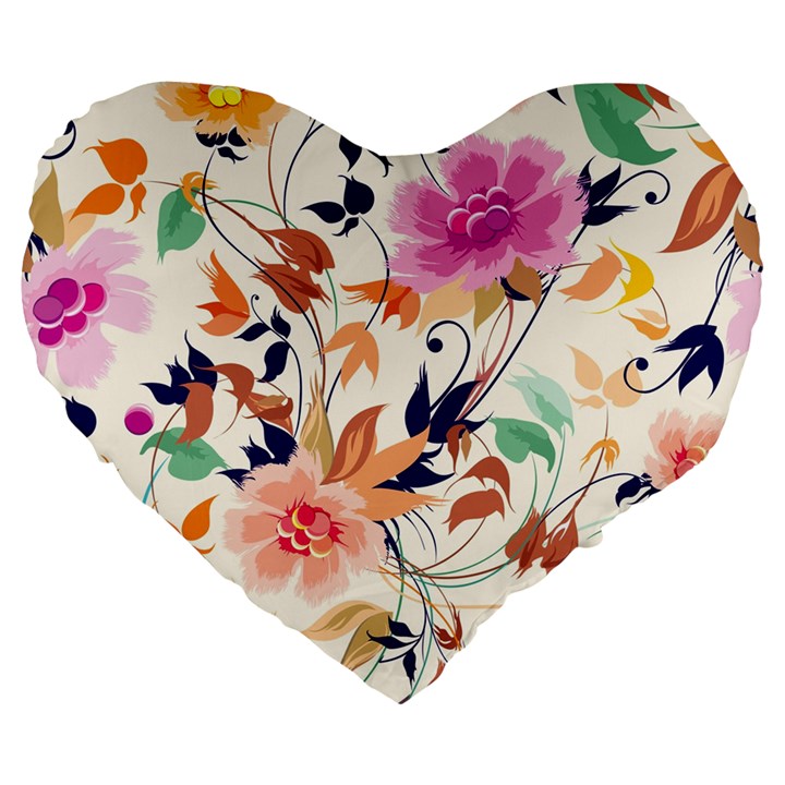 Abstract Floral Background Large 19  Premium Flano Heart Shape Cushions