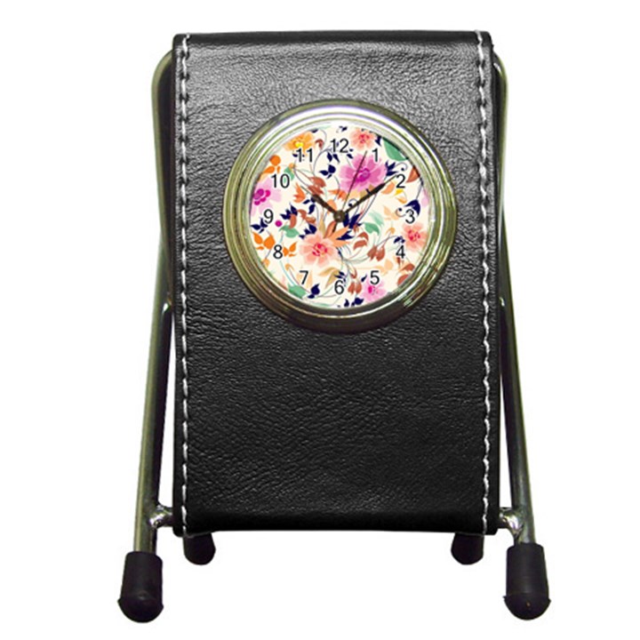 Abstract Floral Background Pen Holder Desk Clock