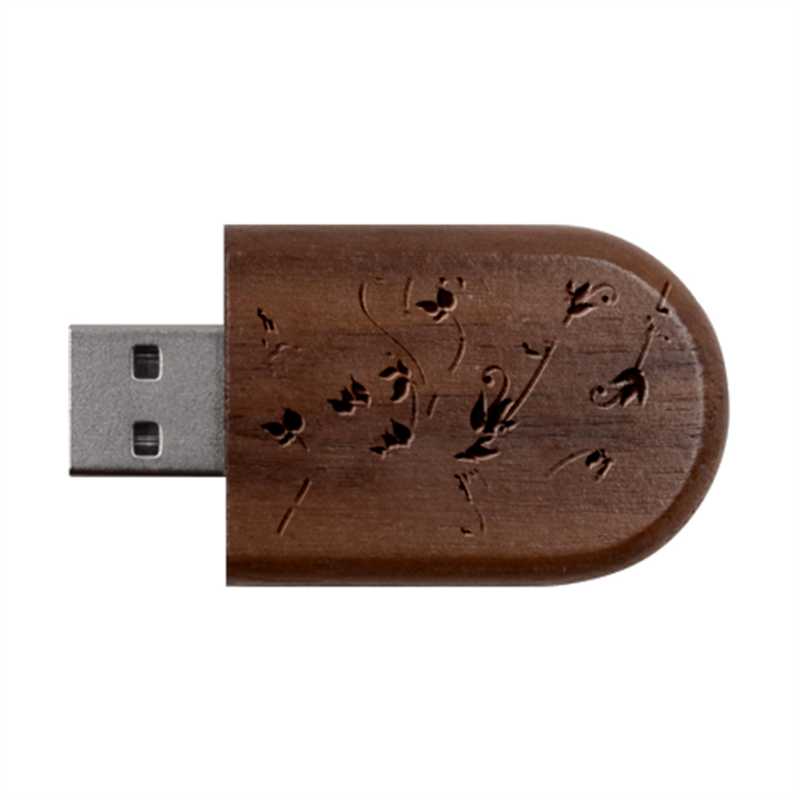 Abstract Floral Background Wood Oval USB Flash Drive