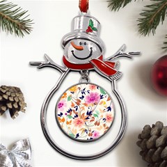 Abstract Floral Background Metal Snowman Ornament by kyorashop23