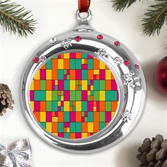 Abstract-background Metal Snowflake Red Crystal Round Ornament by kyorashop23