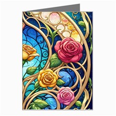 Roses Floral Stained Glass Vibrant Greeting Card by Grandong