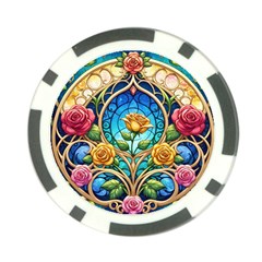 Roses Floral Stained Glass Vibrant Poker Chip Card Guard (10 Pack) by Grandong