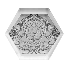 Roses Floral Stained Glass Vibrant Hexagon Wood Jewelry Box by Grandong