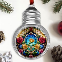 Roses Floral Stained Glass Vibrant Metal Light Bulb Shape Ornament by Grandong