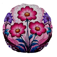 Fantasy Pink Flowers Stained Glass Large 18  Premium Round Cushions by Grandong